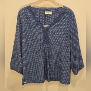 Sojourn Deep Ocean Blue Boho Printed V-Neck Top